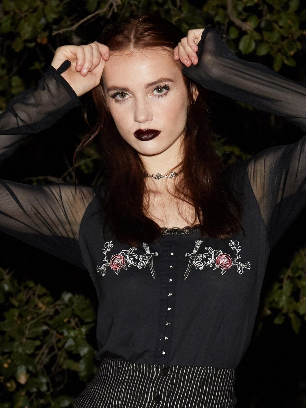 RARE- The Craft Dagger Rose Sheer Sleeve Top 2x